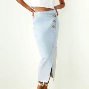 Zara Midi Jean Skirt Raw Hem Buttoned Skirt Middle Slit Size Small